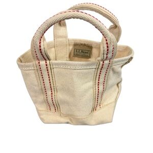 L.L.Bean Micro Mini Boat and Tote Bag cream with red stitching 9" x 8"